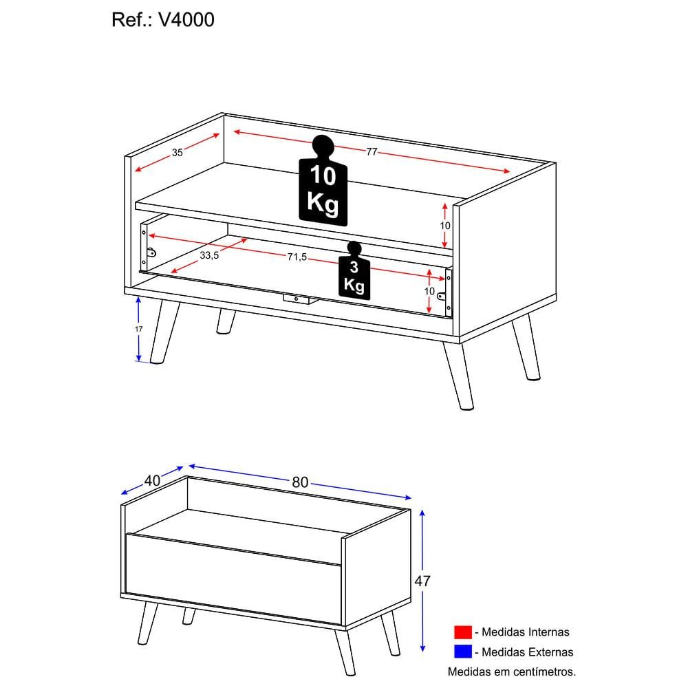 Mesa de Cabeceira 80cm Retrô Multimóveis V4000 Branco