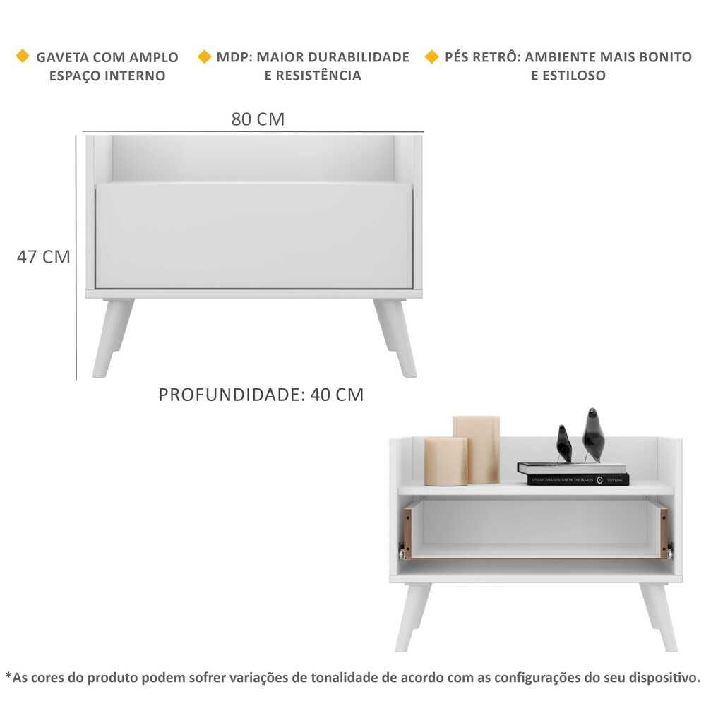 Mesa de Cabeceira 80cm Retrô Multimóveis V4000 Branco