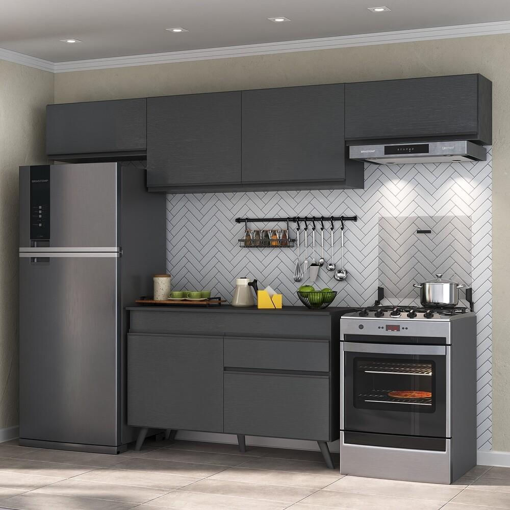 Armário de Cozinha Compacta 260cm Veneza Multimóveis V3697 Preto