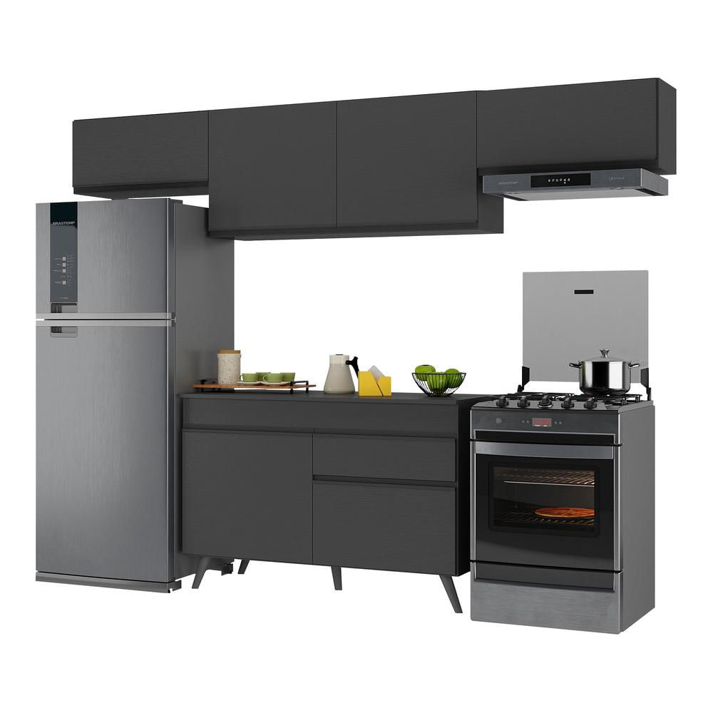 Armário de Cozinha Compacta 260cm Veneza Multimóveis V3697 Preto