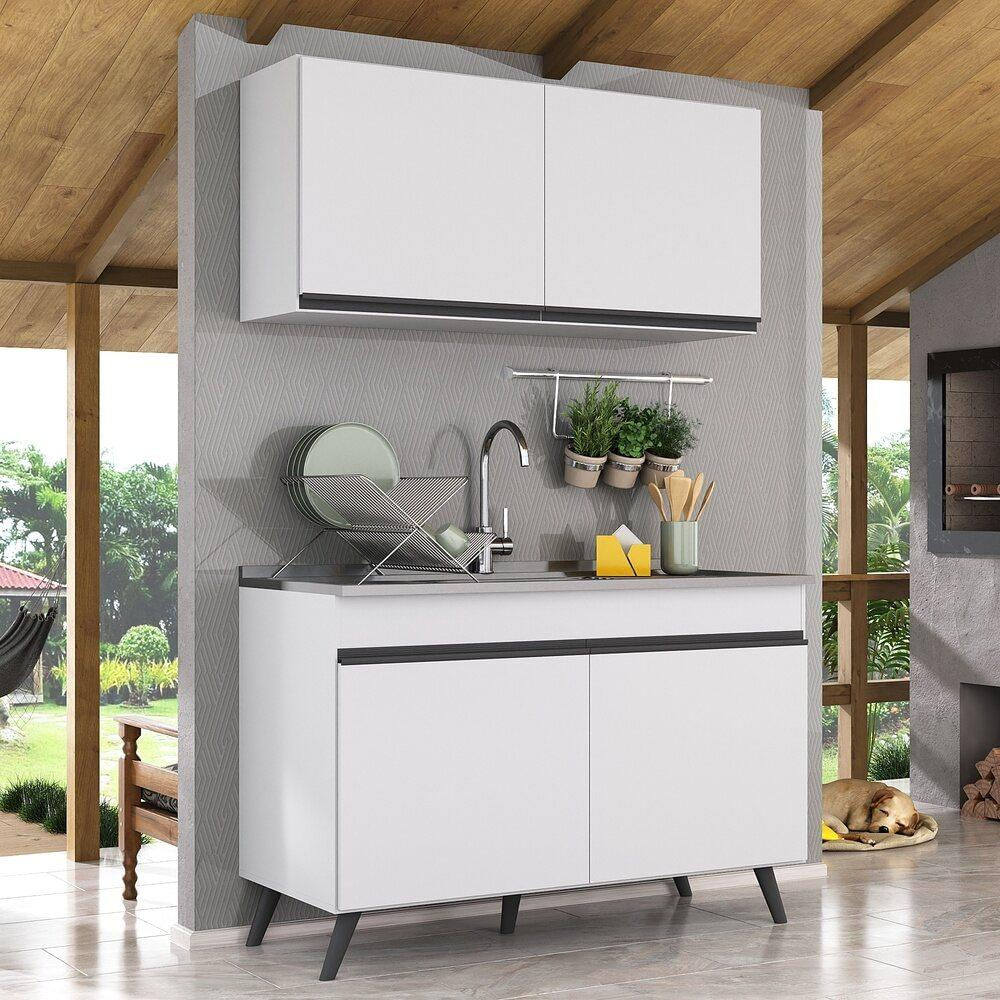 Armário de Cozinha Compacta 2 peças Veneza Multimóveis MP2141.964 Branco/Preto