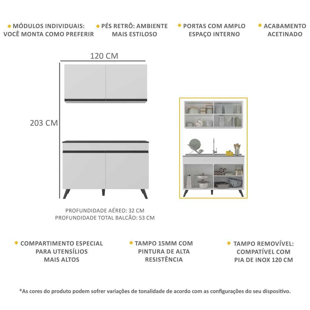 Armário de Cozinha Compacta 2 peças Veneza Multimóveis MP2141.964 Branco/Preto