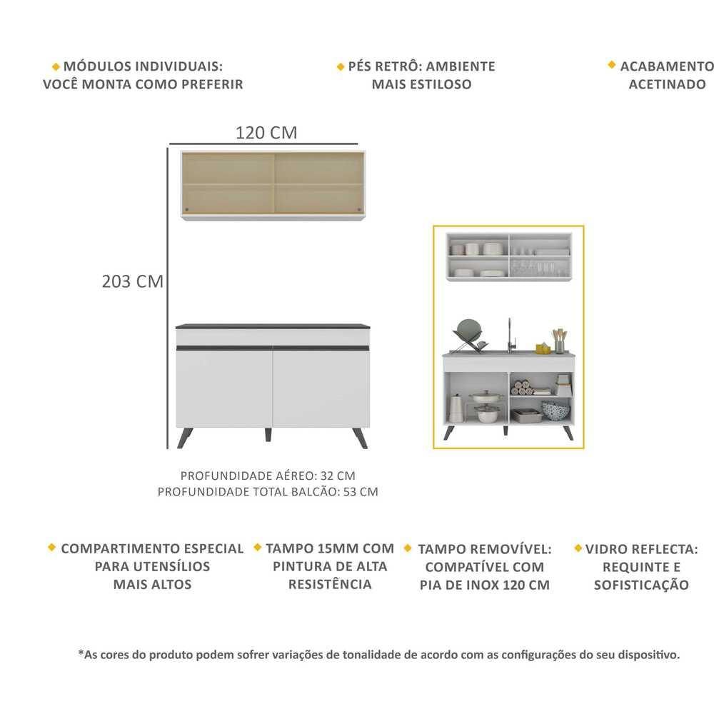 Armário de Cozinha Compacta 2 peças  Veneza Multimóveis MP2140.964 Branco/Preto