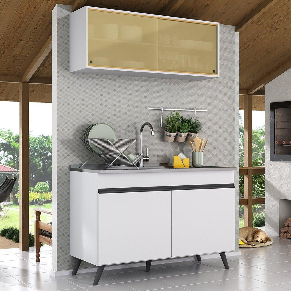 Armário de Cozinha Compacta 2 peças  Veneza Multimóveis MP2140.964 Branco/Preto