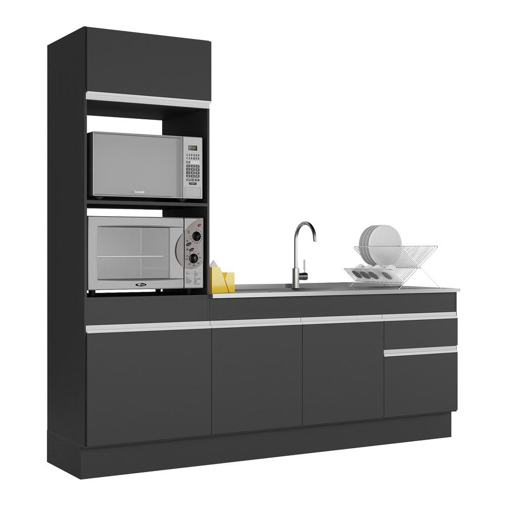 Armário de Cozinha Compacta com Rodapé Veneza Multimóveis MP2113.898 Preto/Branco