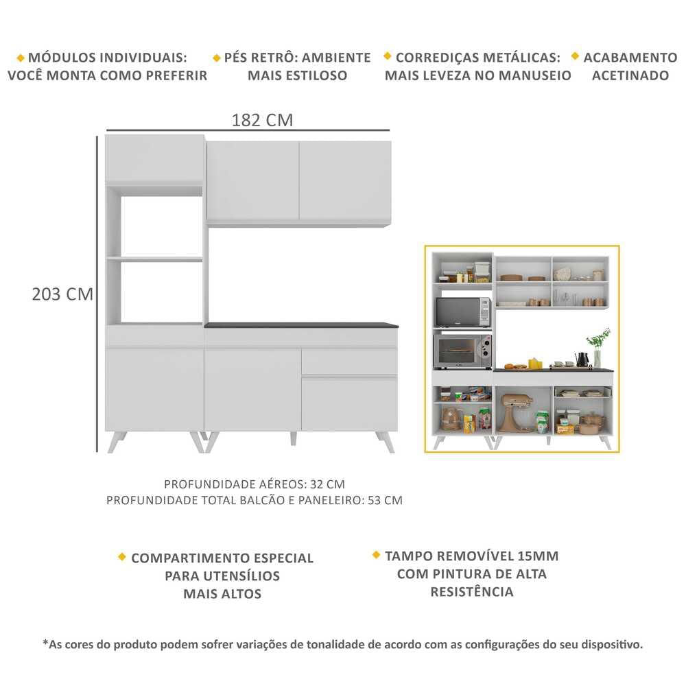 Armário de Cozinha Compacta 3 peças MP3694.891 Veneza Multimóveis Branco