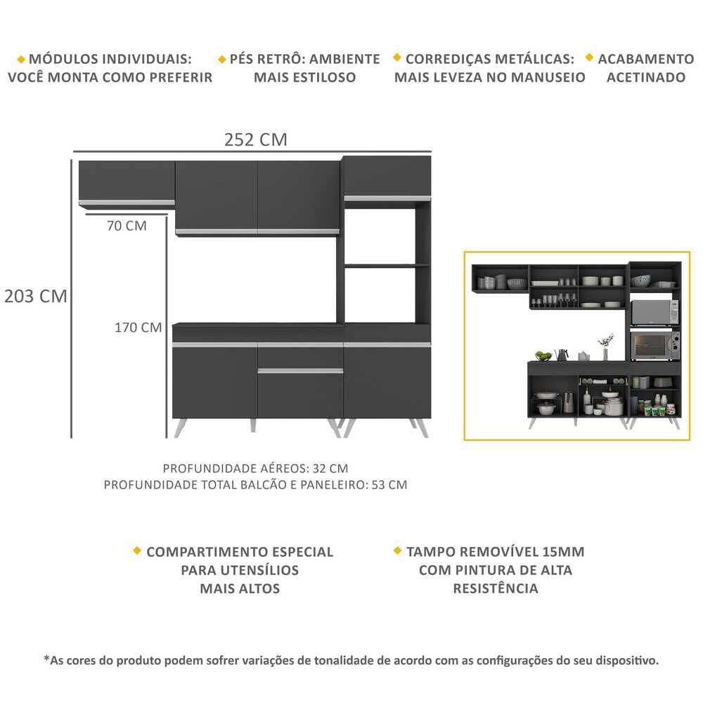 Armário de Cozinha Compacta 4 peças MP3690.898 Veneza Preto