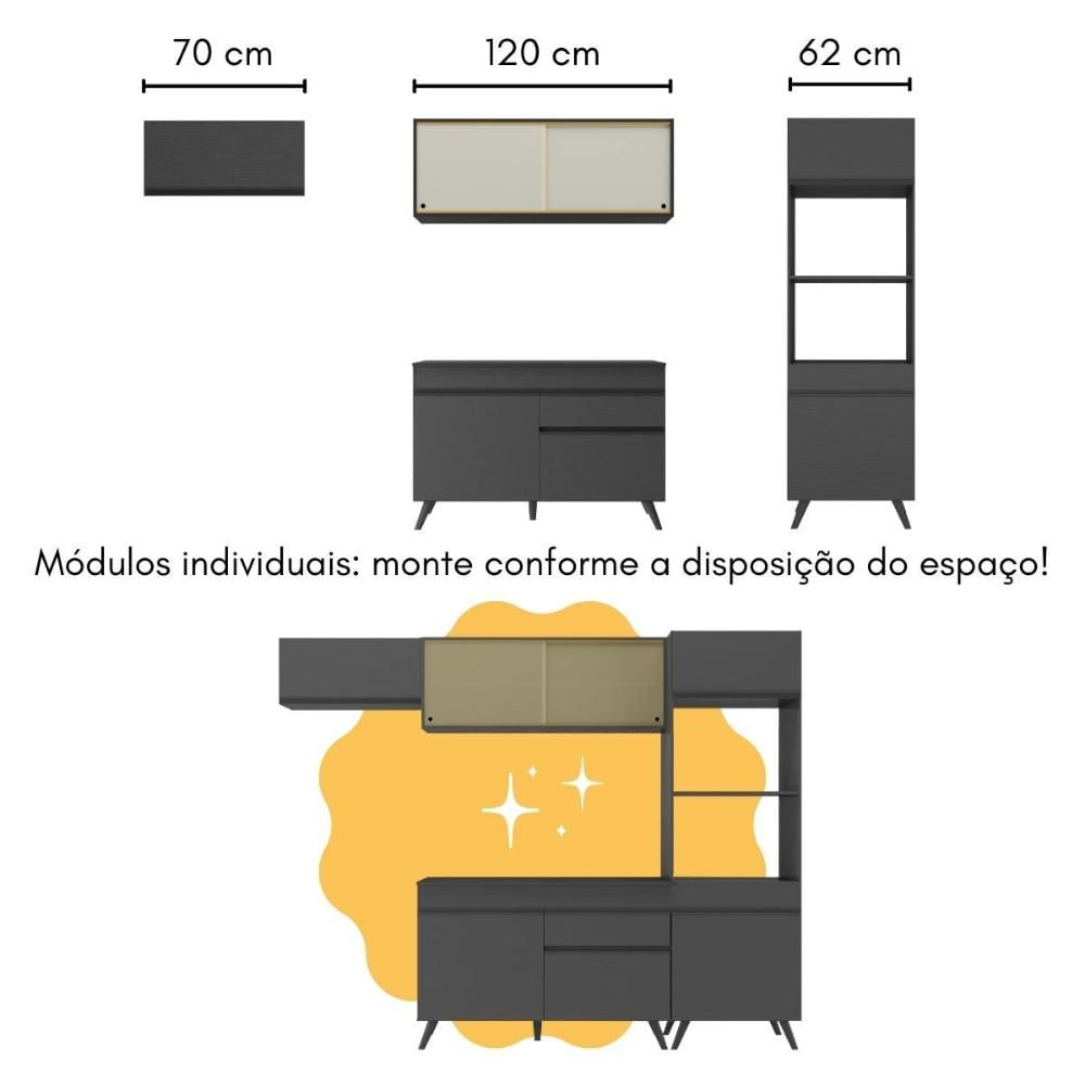 Cozinha Modulada com Bancada Americana Veneza Multimóveis MP2208 Preto