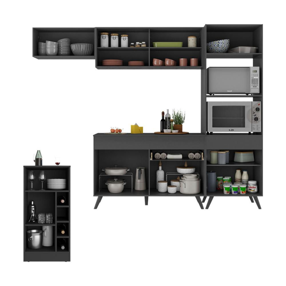 Cozinha Modulada com Bancada Americana Veneza Multimóveis MP2208 Preto