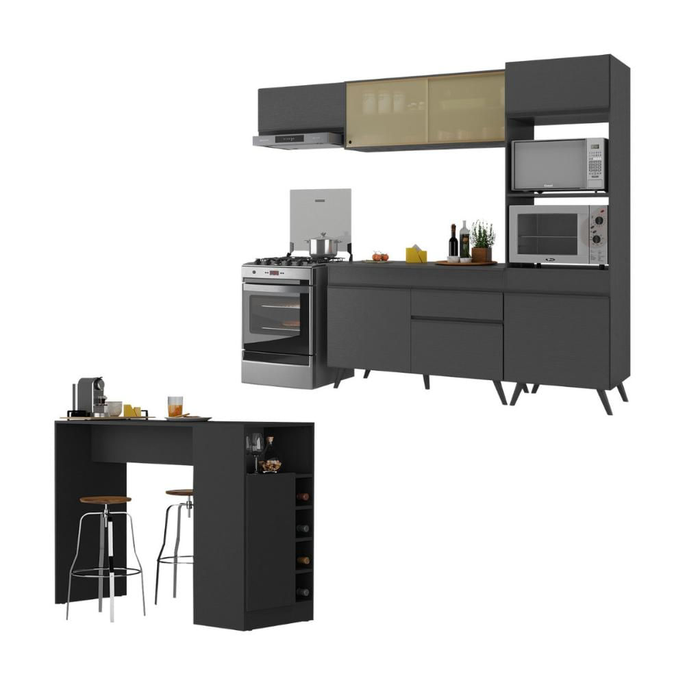 Cozinha Modulada com Bancada Americana Veneza Multimóveis MP2208 Preto