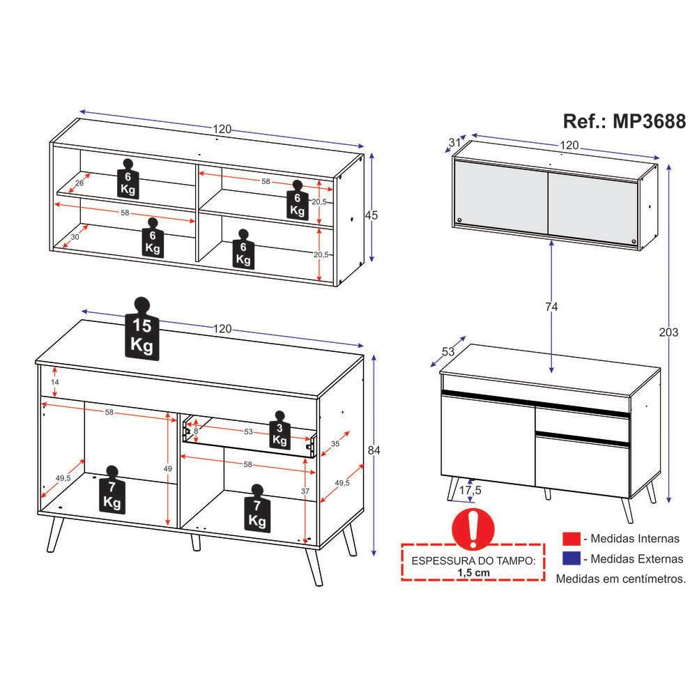 Armário de Cozinha Compacta 2 peças MP3688 Veneza GB Multimóveis Preta