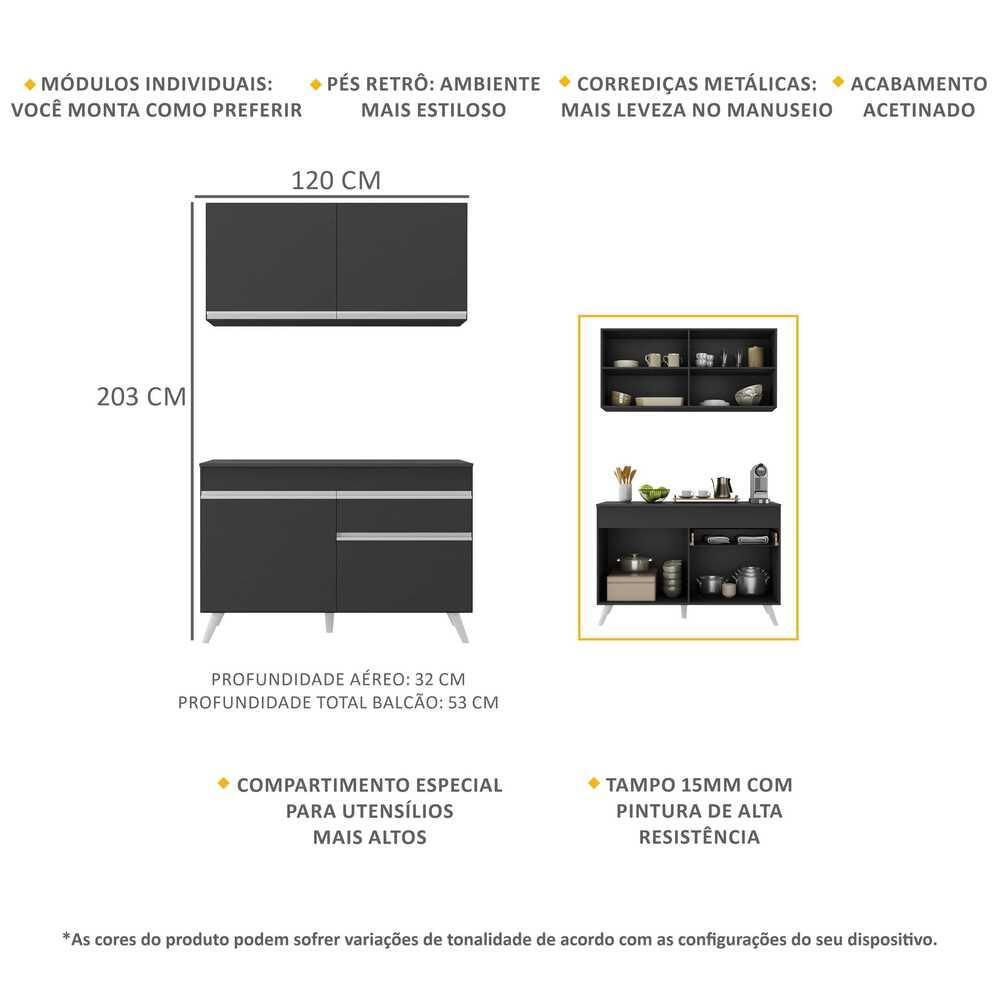 Armário de Cozinha Compacta 2 peças MP3687.898 Veneza Preto