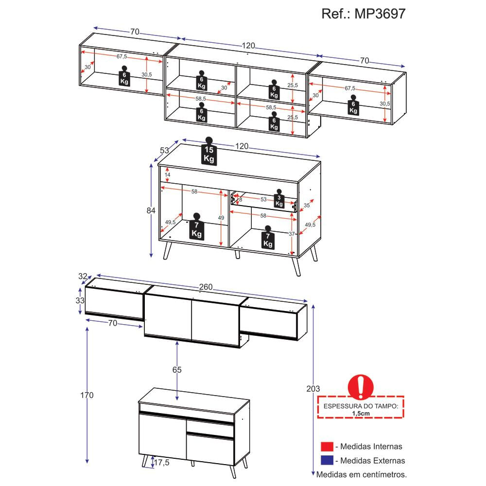 Armário de Cozinha Compacta 4 peças MP3697 Veneza GB Multimóveis Preta