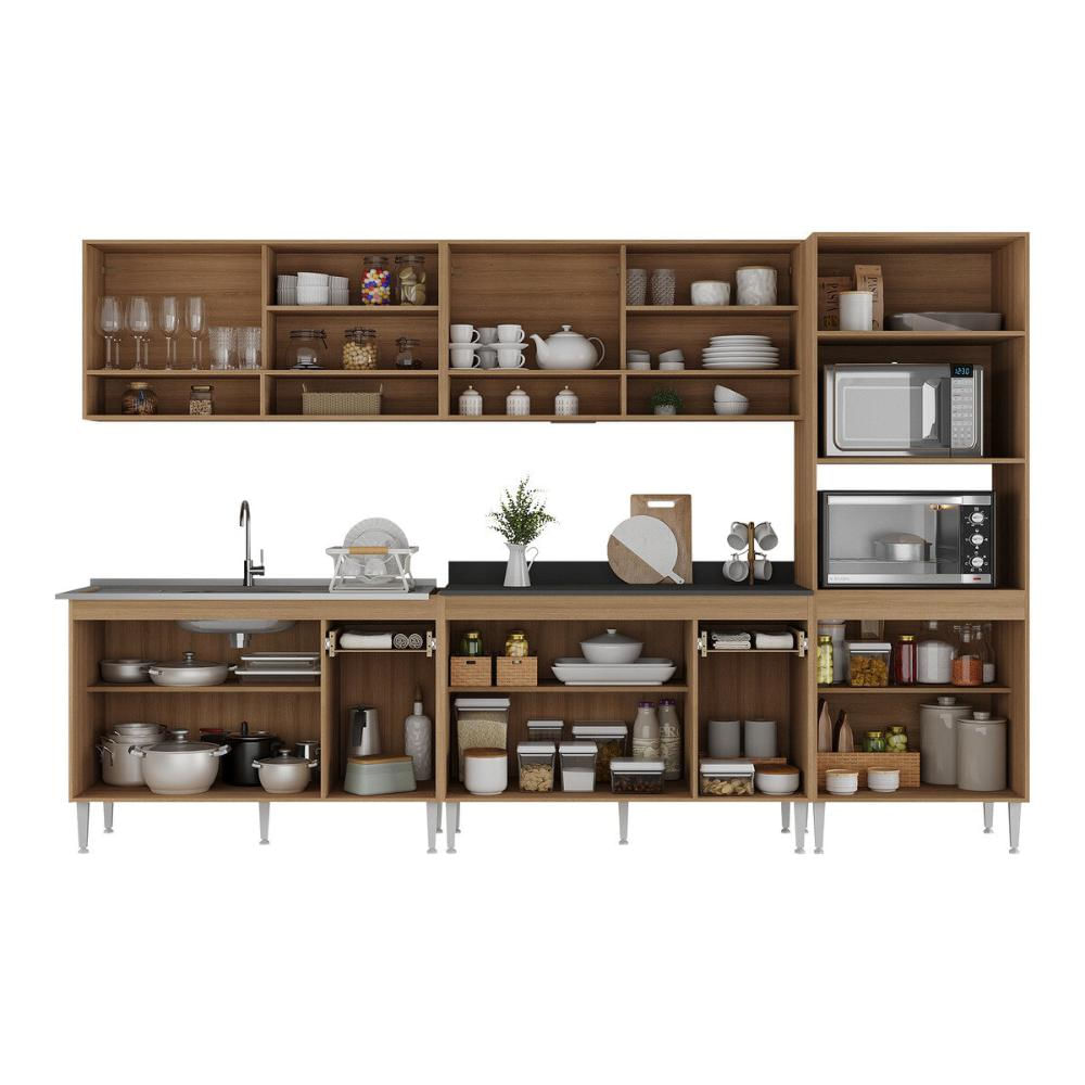 Cozinha Completa Modulada com Armário e Balcão 5 Pçs Paris Multimóveis MP2225 Rustic/Branco