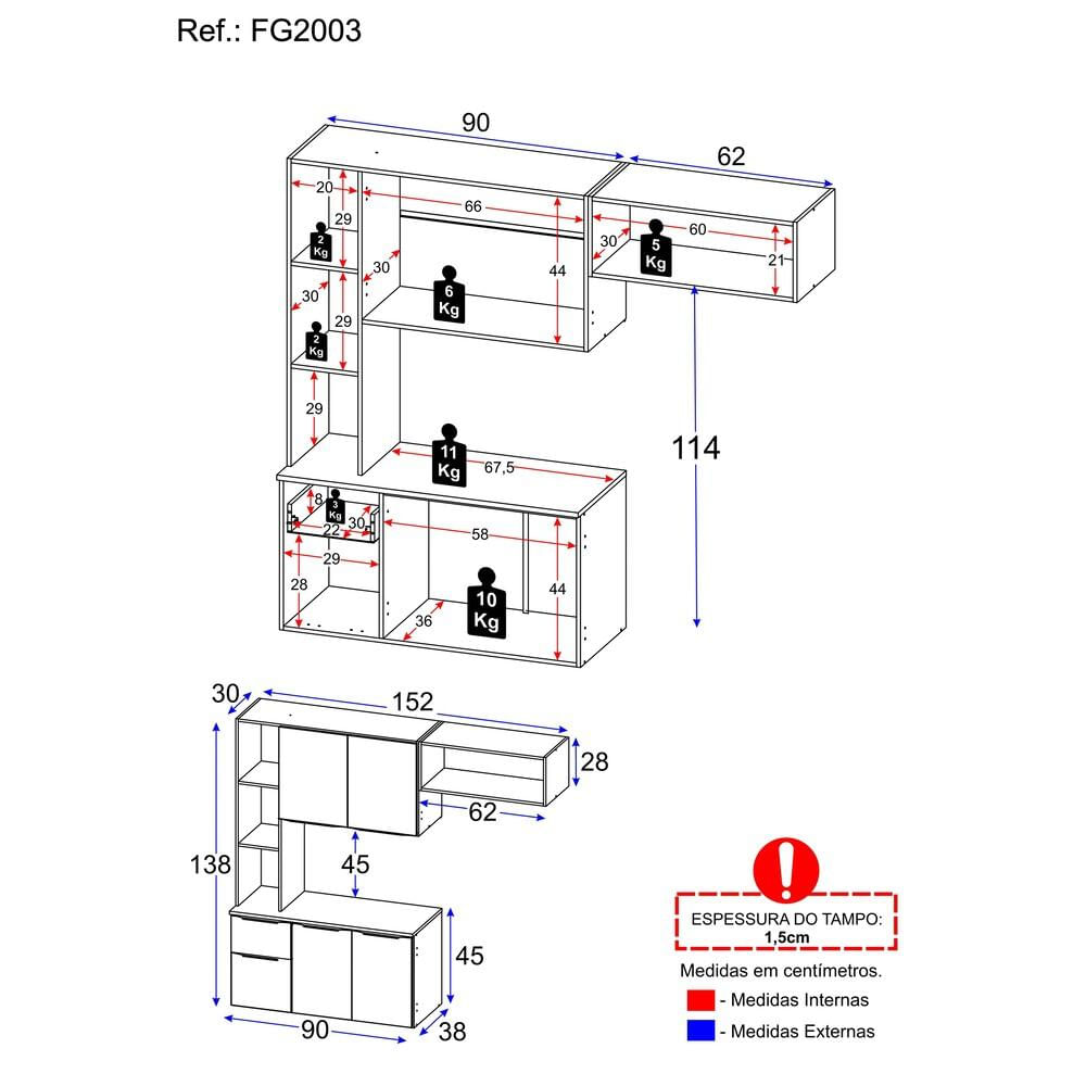 Armário de Cozinha Compacta Multimóveis Sofia FG2003 Preta