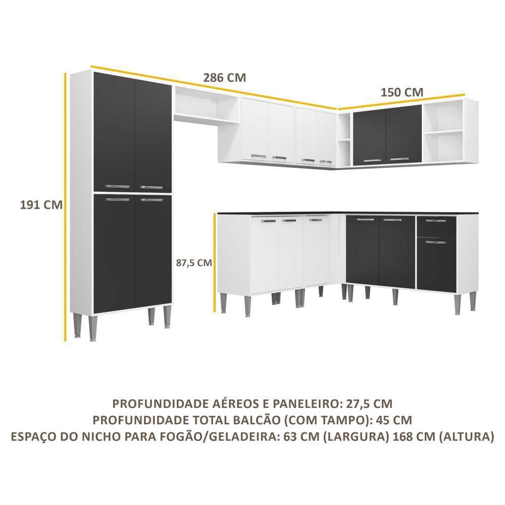 Armário de Cozinha Completa Multimóveis Xangai Soul FG3163 Branca/Preta