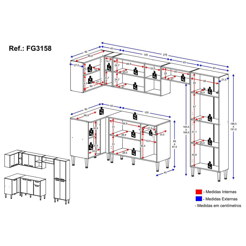 Armário de Cozinha Completa Multimóveis Xangai Zouk FG3158 Branca