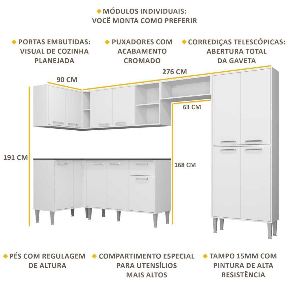 Armário de Cozinha Completa Multimóveis Xangai Zouk FG3158 Branca