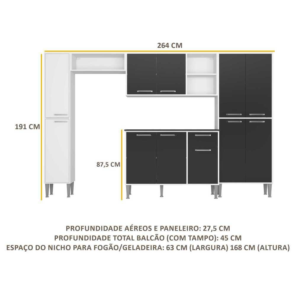 Armário de Cozinha Compacta Multimóveis Xangai Classic Branca/Preta