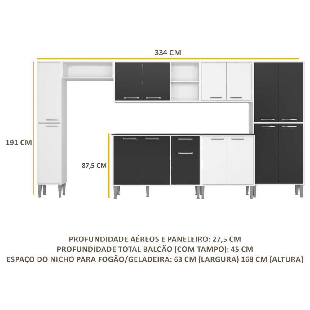 Armário de Cozinha Compacta Multimóveis Xangai Blues FG3161 Branca/Preta