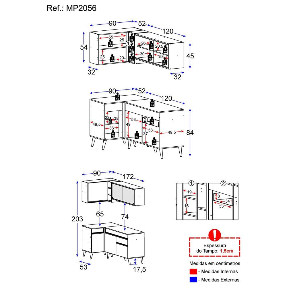 Armário de Cozinha Compacta de Canto Veneza GB Multimóveis MP2056 Preta