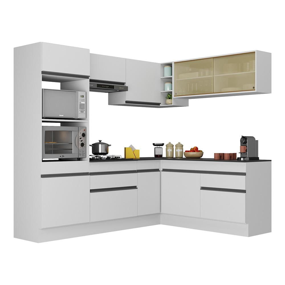 Armário de Cozinha Completa de Canto com Rodapé Veneza Multimóveis MP2099.964 Branco/Preto