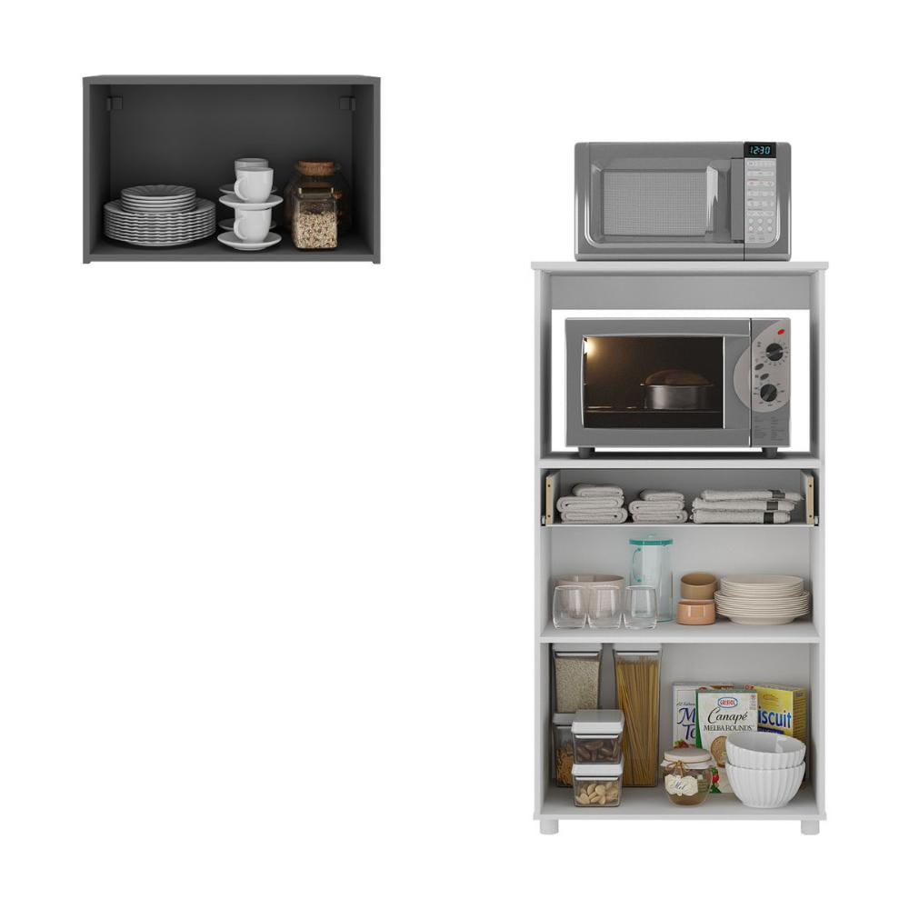 Kit Armário de Cozinha 2 Portas com Balcão Multiuso Multimóveis MP2238 Branco/Grafite