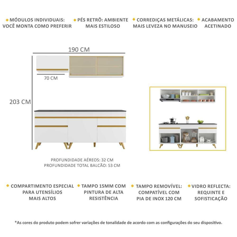 Armário de Cozinha Compacta 4 peças MP3707 Veneza GW Multimóveis Branca