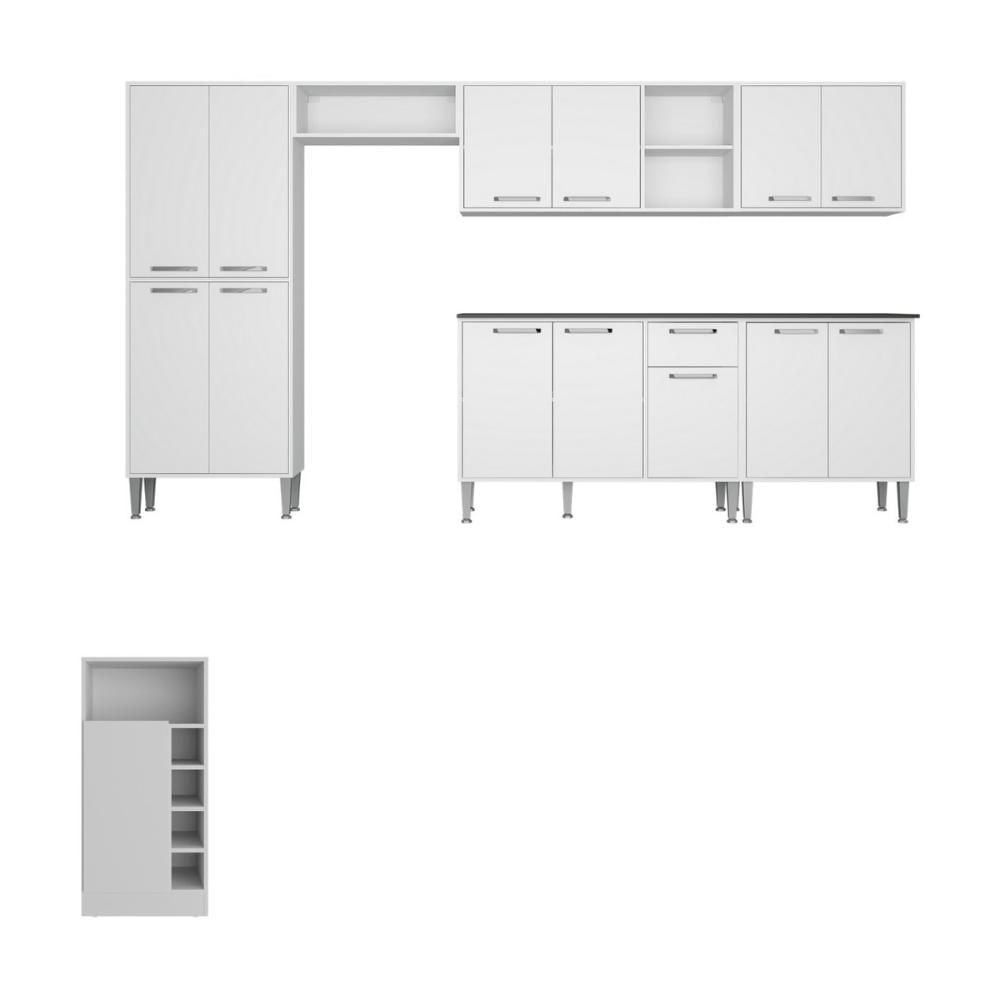 Armário de Cozinha Modulado com Bancada Americana Xangai Multimóveis MP2206 Branco