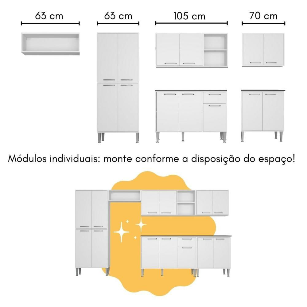 Armário de Cozinha Modulado com Bancada Americana Xangai Multimóveis MP2206 Branco