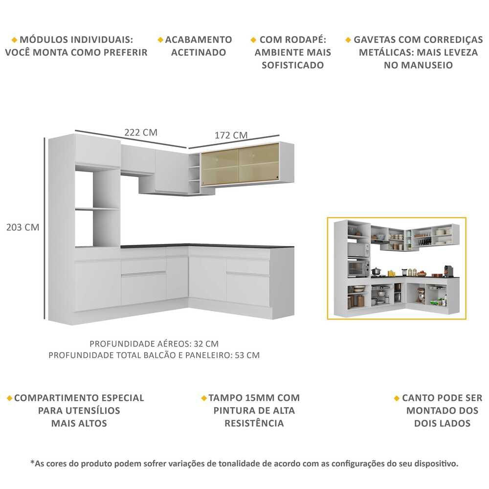 Armário de Cozinha Completa de Canto com Rodapé Veneza Multimóveis MP2099.891 Branco