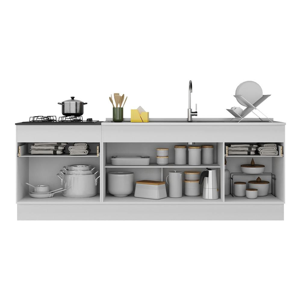 Kit 2 Balcões com Rodapé Gabinete Pia 150 cm e Cooktop 70 cm Veneza Multimóveis MP2108.891 Branco