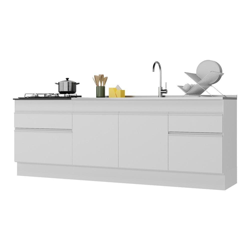 Kit 2 Balcões com Rodapé Gabinete Pia 150 cm e Cooktop 70 cm Veneza Multimóveis MP2108.891 Branco