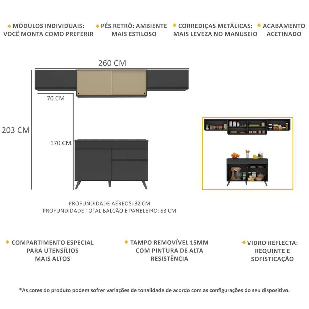 Armário de Cozinha Compacta 4 peças MP3698.895 Veneza Multimóveis Preto