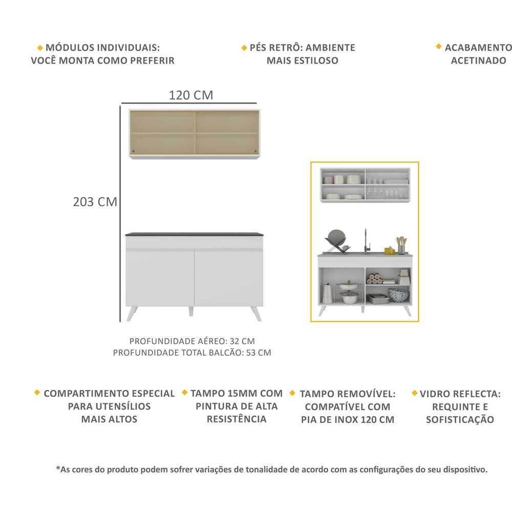 Armário de Cozinha Compacta 120cm Veneza Multimóveis V2140 Branco