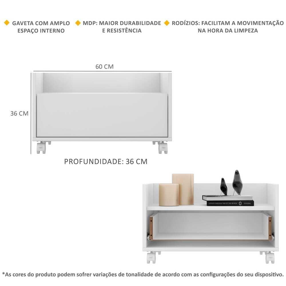 Gabinete Armário Banheiro 60cm com Rodízios Multimóveis V3591 Branco