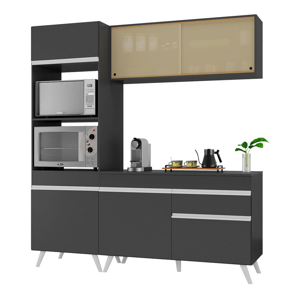 Armário de Cozinha Compacta 182cm Veneza Multimóveis V3695 Preto/Branco