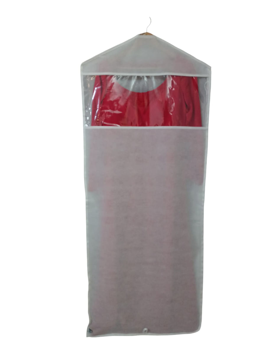 Capa Protetora Vestido longo Em Tnt e Visor Pvc Cristal 150x60cm  Branco