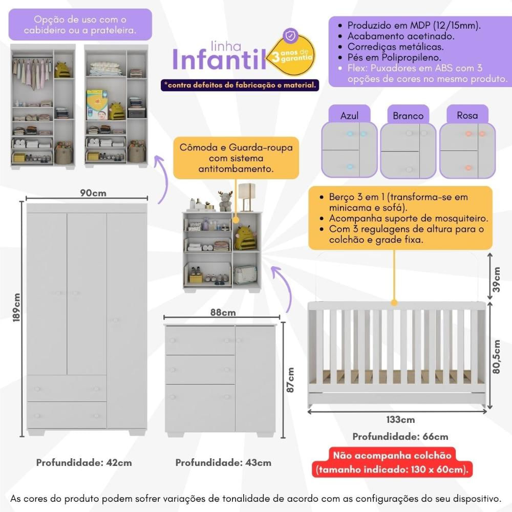 Quarto Infantil Completo Algodão Doce Multimóveis MP4252 Branco