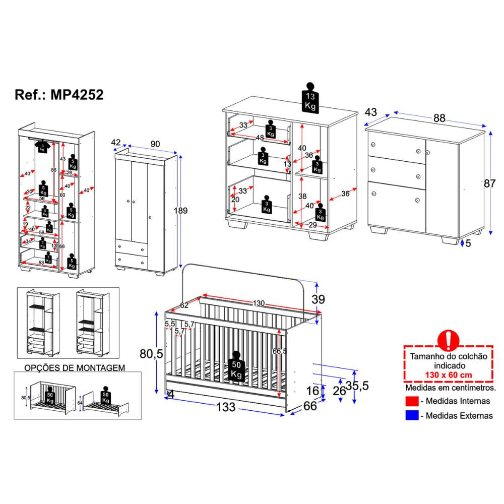 Quarto Infantil Completo Algodão Doce Multimóveis MP4252 Branco