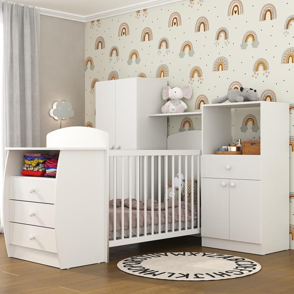 Quarto Infantil com Berço-Cômoda Laura Multimóveis Branco