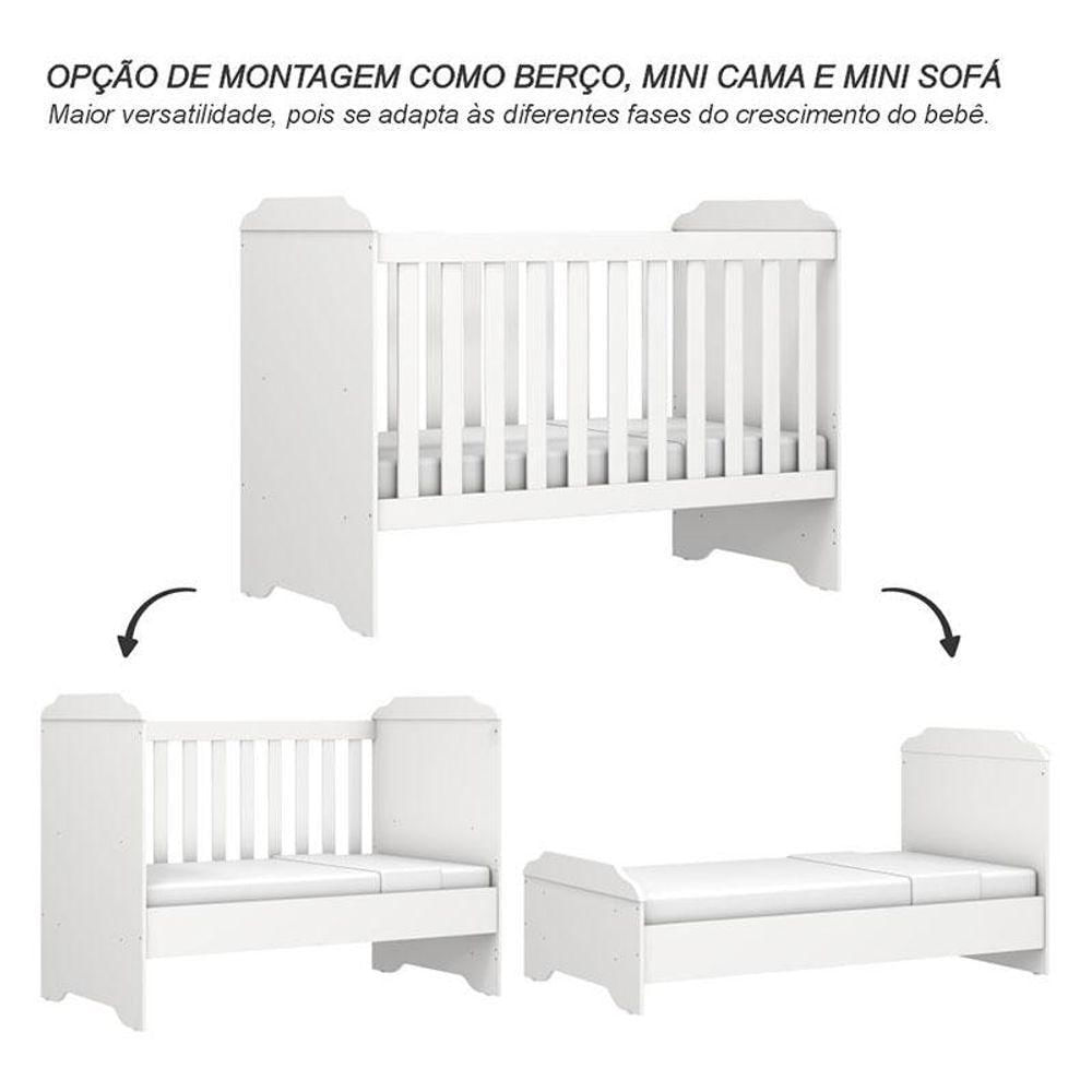 Berço Americano Mini Cama Mel Branco Brilho Com Colchão Ortobom - Carolina