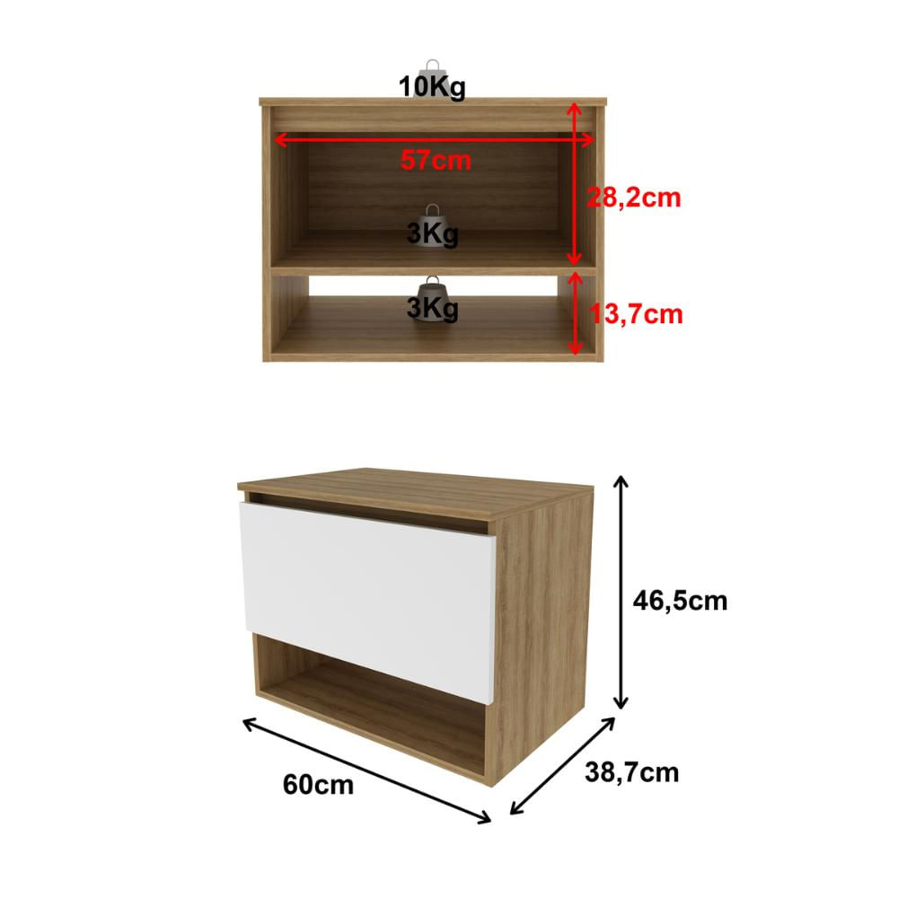 Gabinete Banheiro 1 Porta 60cm Suspenso Multimóveis CR10086 Amêndoa/Branco