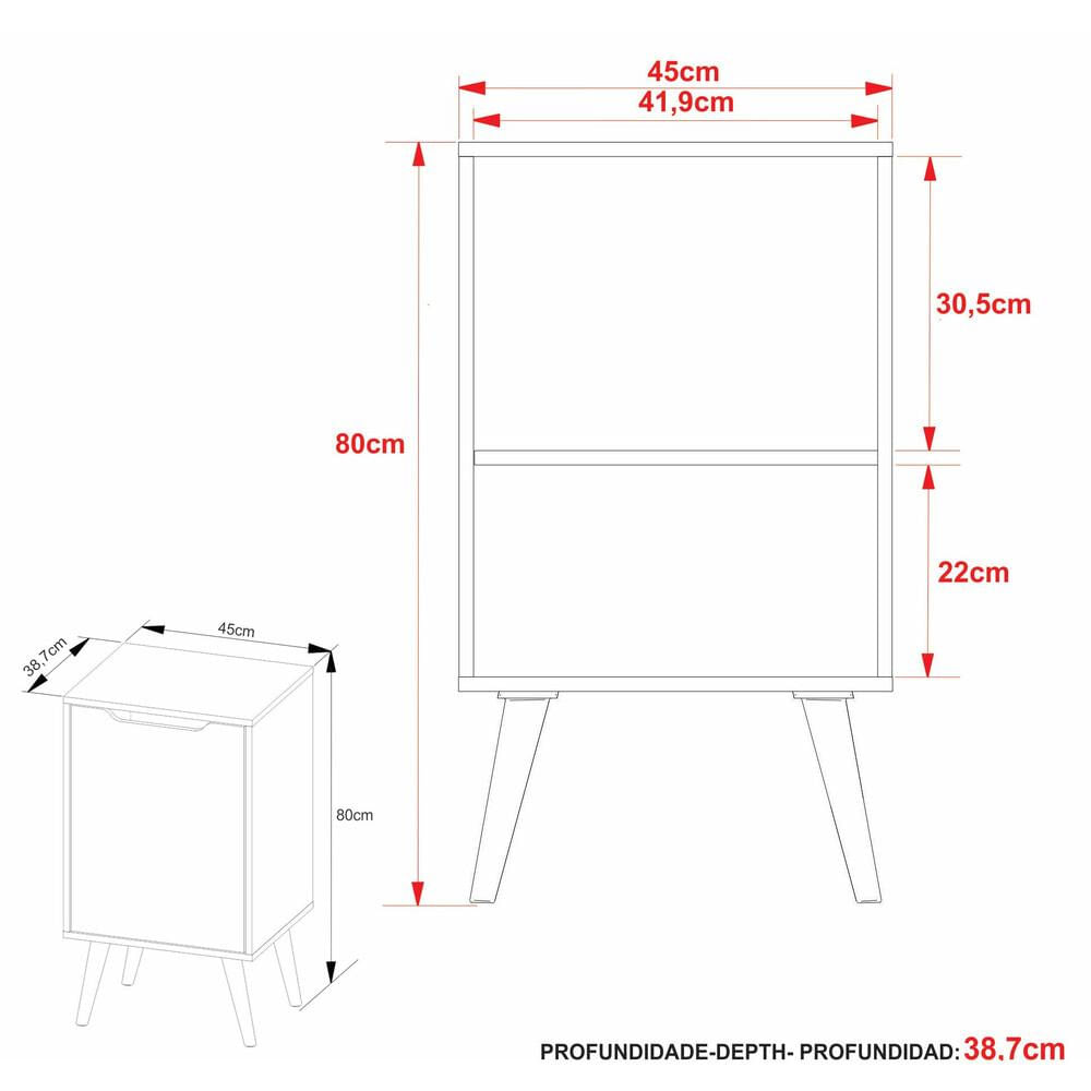 Gabinete Banheiro 45cm 1 Porta Retrô Multimóveis CR10120 Branco