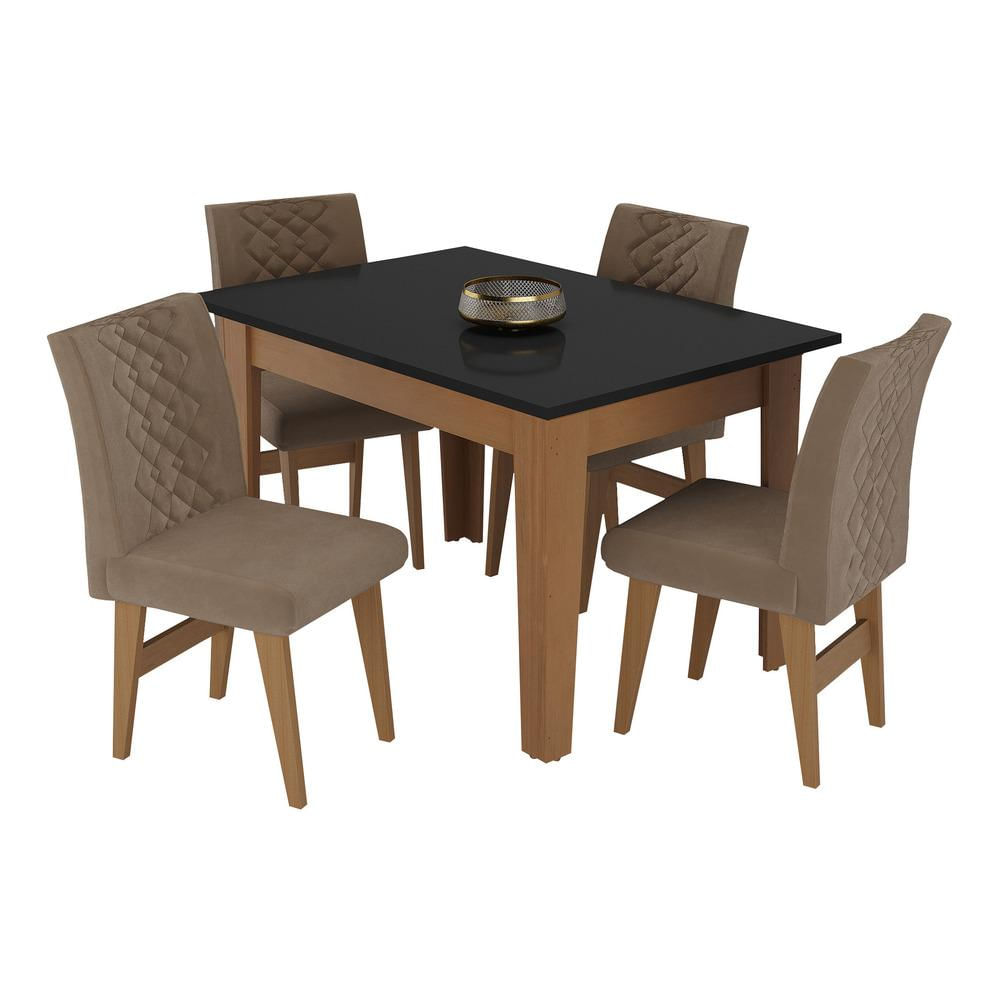 Conjunto Mesa de Jantar 120 cm com 4 cadeiras Rio Multimóveis EX1005 Madeirado/Preto/Castor