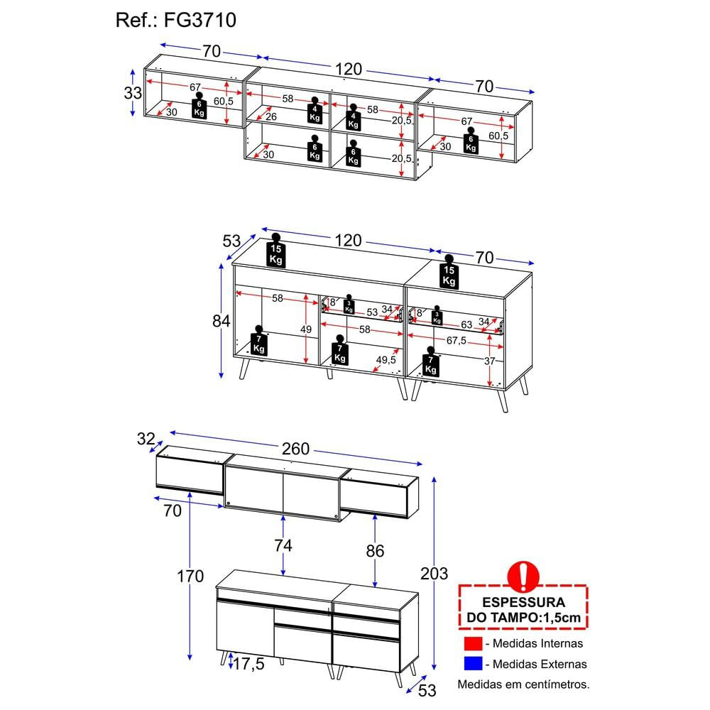 Armário de Cozinha Completa Multimóveis Veneza GW FG3710 Branca