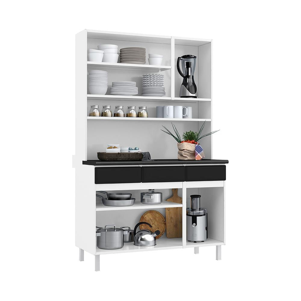 Armário de Cozinha de Aço Kit Triplo 120cm Clara Multimóveis CR6151 Branco/Preto