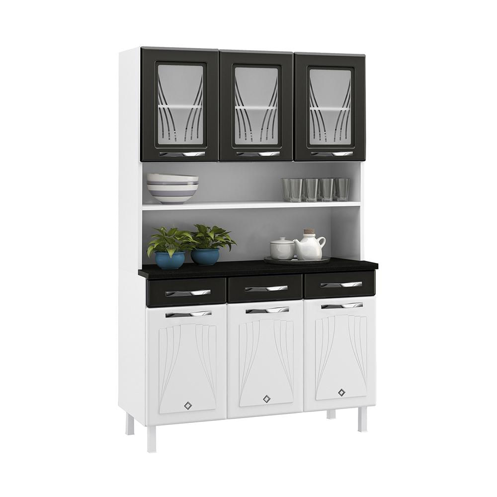 Armário de Cozinha de Aço Kit Triplo 120cm Clara Multimóveis CR6151 Branco/Preto