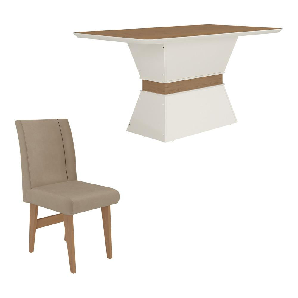 Conjunto Mesa de Jantar 160 cm com 6 cadeiras Oslo Multimóveis EX1010 Madeirado/Off White/Mascavo