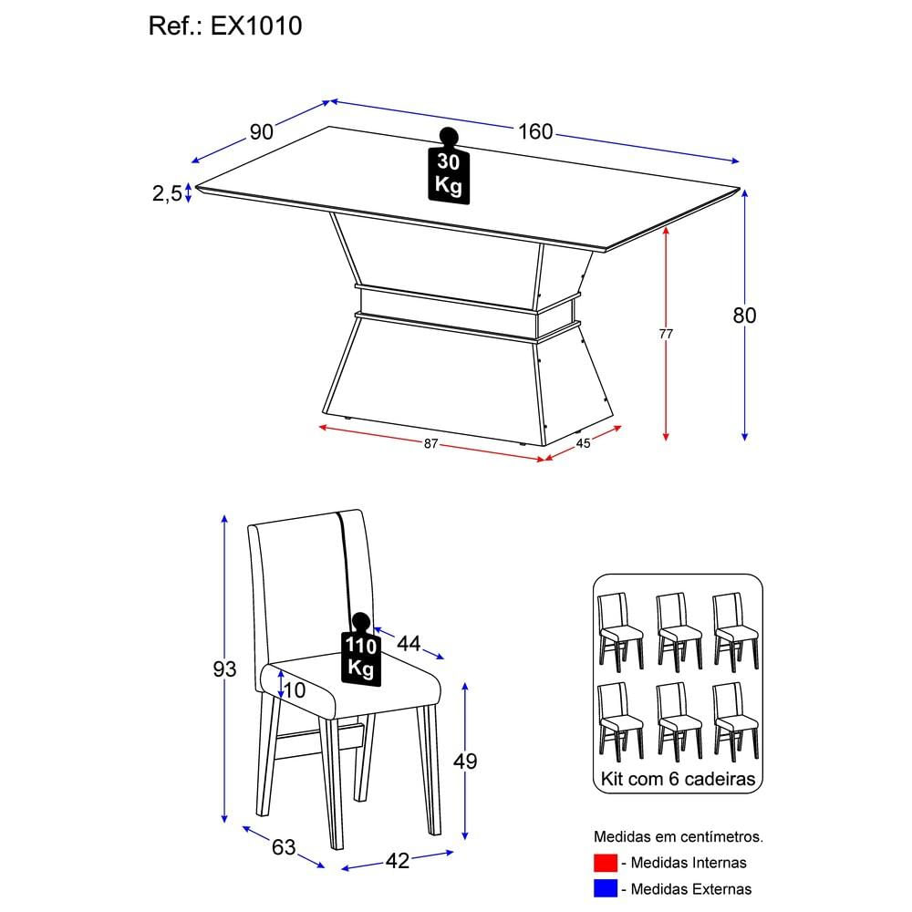 Conjunto Mesa de Jantar 160 cm com 6 cadeiras Oslo Multimóveis EX1010 Madeirado/Off White/Mascavo